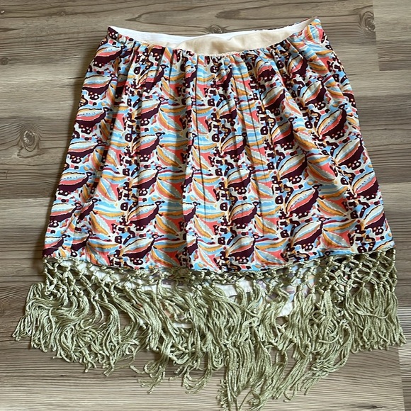 Anthropologie Wrap Mini Skirt Tassel Fringe Trim Geometric Multicolor XS NWT - Picture 8 of 10